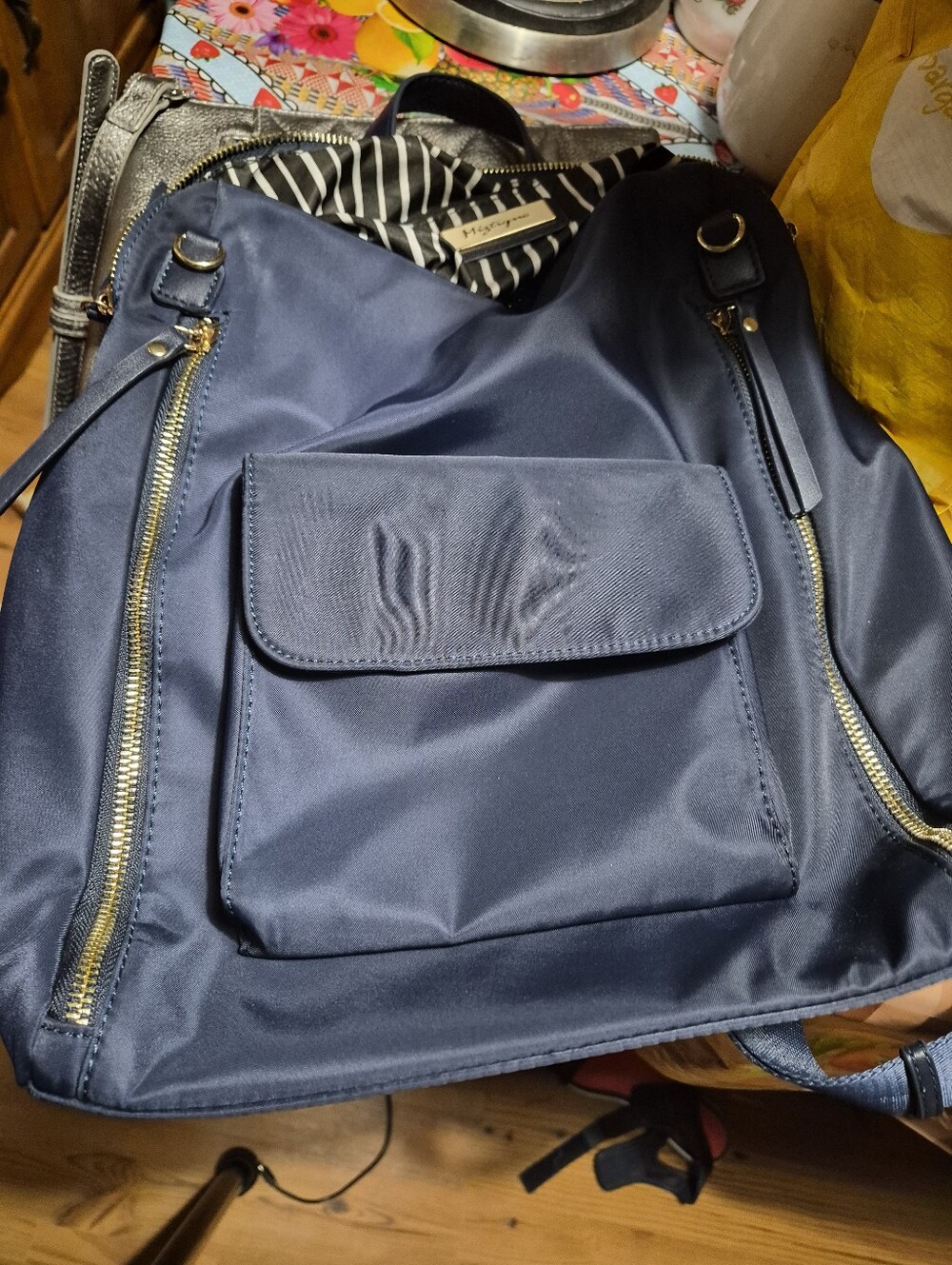 Moztique Navy Nylon Backpack with Front Pocket Convertible